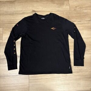 BILLABONG T-Shirt Men's Size XL‎ Black Long Sleeve Crew Neck Spellout Arm Print